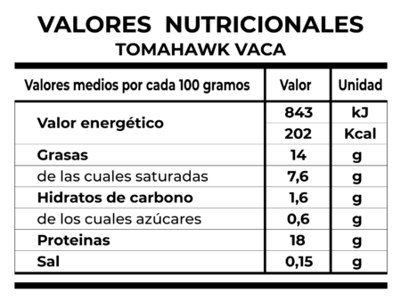 valores nutricionales tomahawk